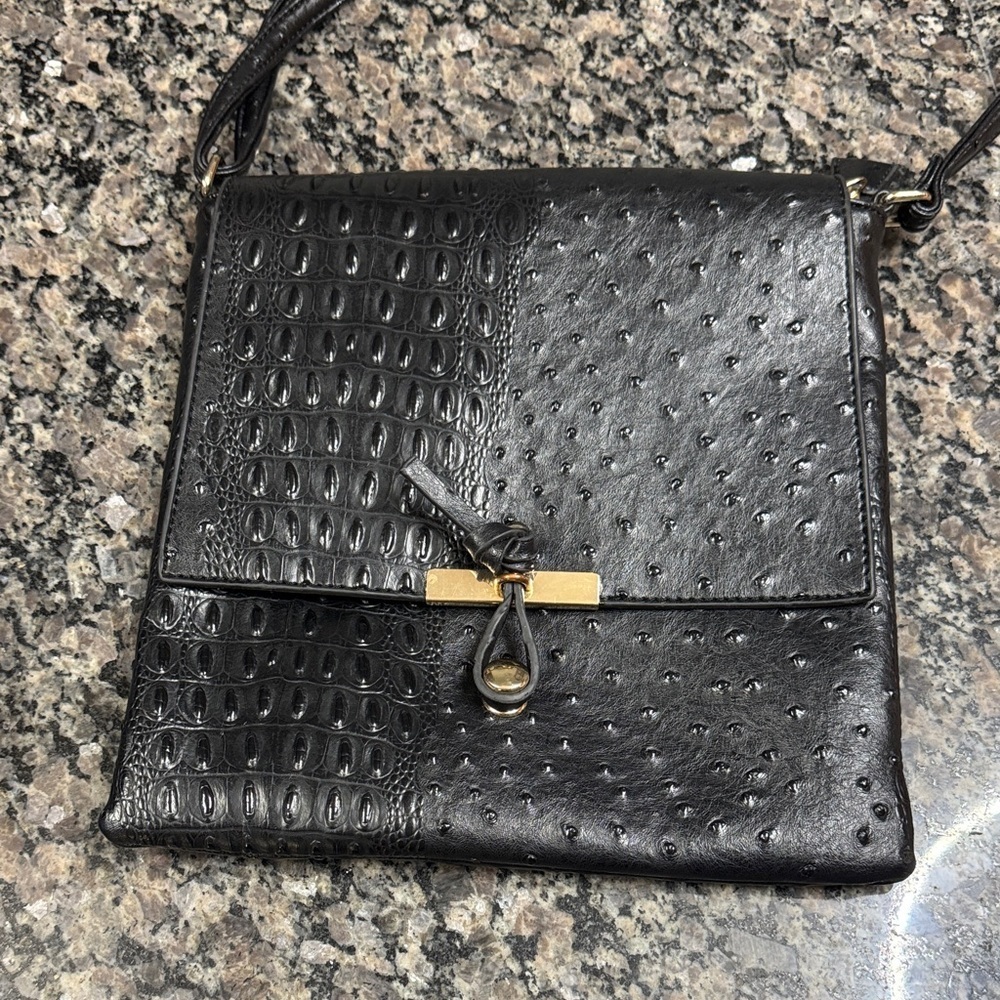 Black ostrich crossbody Bag excellent condition